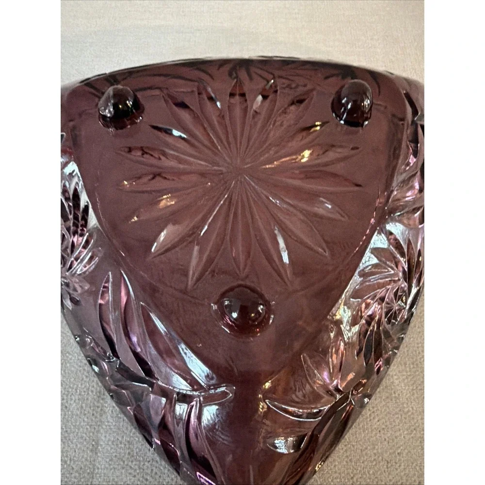 Set of 2 Vintage Hazel Atlas Amethyst Glass Trinket Jewelry Dish w/3-Footed Base